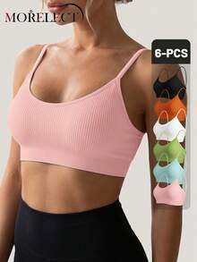 Morelect 6 Buah Bra Tanpa Kawat Wanita dengan Bantalan yang Dapat Dilepas, untuk Pemakaian Sehari-hari, Motif Garis-garis - MultiWarna - View 2