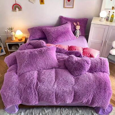 Super Soft Plush Faux Fur Duvet Cover Set For Kids – Includes 1 Duvet Cover + Matching Pillowcases + Adorable Heart-Shaped Plush Pillow (Twin/Queen/King Size) | Cozy, Lightweight, Machine Washable Bedding – Duvet Cover Only (Comforter Not Included) |
