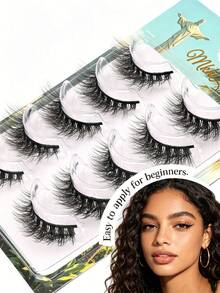 Mkhlina 5 Pairs Cat Eye Fluffy Wispy Strip Lashes 3D Faux Mink False Eyelashes Daily Makeup - 眼尾拉長款 - 查看 5