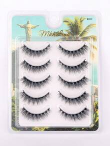 Mkhlina 5 Pairs Cat Eye Fluffy Wispy Strip Lashes 3D Faux Mink False Eyelashes Daily Makeup - 眼尾拉長款 - 查看 8