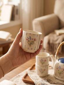 DearDali 1 Set Modern Minimalist Striped Floral Ceramic Teapot Set, Home Tea Cups, Teapot With Tray, Gift Box Packaging, Suitable For Afternoon Tea, Family Gathering, Living Room Decoration, Friend Gift - Multicolor - View 5