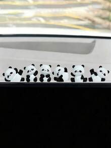 6pcs Creative Cute Panda Car Desktop Ornament, Mini Dashboard Interior Decoration, DIY Landscape Decor Hanging Accessories - Red Panda - View 2