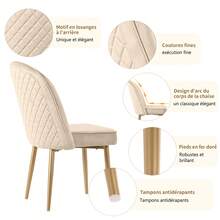 Dining Chairs, Modern Beige Velvet Dining Chair Set With Golden Metal Legs, Stylish And Comfortable - 米色 - 查看 3