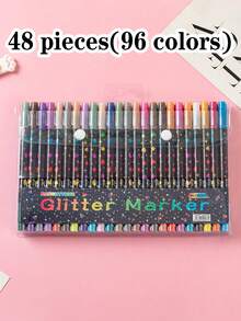 48/24/2 Colors Dual-Tip Glitter Pens, Quick-Drying Ink, Fine Tip, Suitable For Scrapbooking, Card Making, Planner, This 24-Color Dual-Tip Glitter Pen Set Is An Ideal Choice For Artists And Crafters, Back To School - Double-ended Marker - View 15