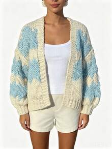 Women's New Long-Sleeve Loose Knit Cardigan For Spring  Autumn - Also Suitable For Winter  Fall Wear - Celeste - Ver 3