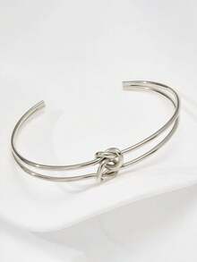 1pc Minimalist Double Layer Hollow Line Knot Open Cuff Bracelet, Suitable For Women's Daily, Party, Travel Wear - Knotted Bracelet - View 8