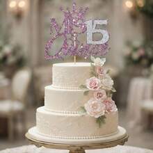 1pc 15th Birthday Cake Topper, Glitter "Miss 15" Quince Sign, Suitable For Sweet 15 Party Supplies, Spanish 15th Birthday Anniversary Cake Decoration - Double-layer Mis15 - View 7