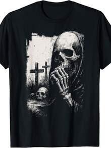 Grim Reaper Totenkopf Deathcore Goth Alt Horror Gothic Aesthetics T-Shirt Y2K-Stil lässiges sportliches T-Shirt - Schwarz - Übersicht 1