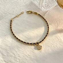 1 pièce Bracelet en acier inoxydable avec patchwork de cœur 3D, bracelet de style luxe Ins avec pompon et cœur pointu - Bracelet en trèfle à quatre feuilles - Voir 5