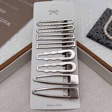8/24pcs Metal Side Bangs Hair Clips, Fashion Hair Accessories, Silver Bangs Clips Set, Hair Claws, Hair Pins, Hair Clips - Multicolor - View 6