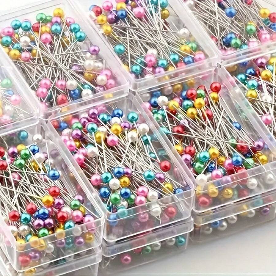 100pcs Random Bright Color Pearl Head Pins, Multi-Color Large Size Pins With Transparent Storage Box, Suitable For DIY Crafts And Sewing Projects, Sewing Accessories - 100pcs - View 1