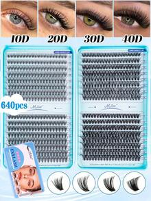 640/528pcs D Curl Faux Mink False Eyelashes Set, 10D-150D Mixed Density, Soft & Lightweight Self-Adhesive DIY Cluster Lashes, Suitable For Daily Home Layered Eye Makeup - D - View 13