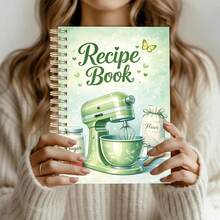1 pieza Cuaderno de recetas con espiral y portada de papel A5, estampado de batidora de pie e ingredientes de repostería en verde claro, diario de cocina para registrar platos de postres caseros, tono verde menta fresco, útiles escolares - Multicolor - Ver 5