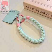 1pc Summer Fresh Dopamine Solid Color High-Quality New Handmade Woven Short Phone Lanyard Wrist Strap - Multicolor - View 10