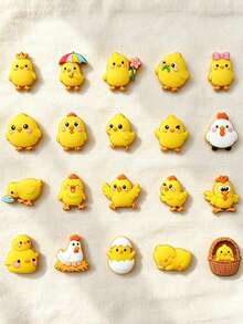20pcs Cute Little Yellow Chick Series Shoe Charms, Yellow Beach Flat Sandals Decoration Accessories Outdoor Clogs Customizable Shoe Charms - Multicolor - View 7