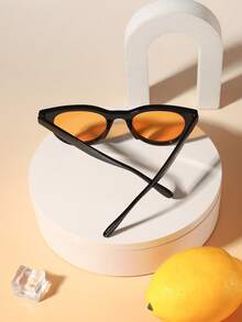 1pc Unisex Kids Cat Eye Frame Fashion Glasses, Casual Cool Street Style, Suitable For Daily Outdoor Activities And Play, Comes With Glasses Case - Multicolor - View 6