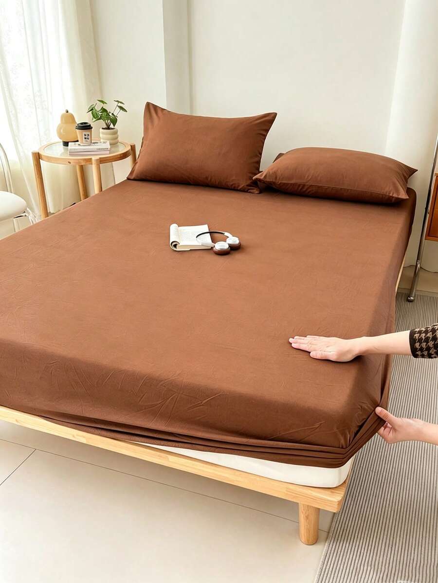 Camel Color Brushed Skin-Friendly Soft Comfortable 3 PiecesBed Sheet Set - Rust Brown - View 1