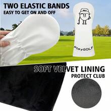 Minimalist Cartoon Character Golf Club Headcover, Fun Line Embroidery, Thick Padded, Fits Universal 1/3/5 Wood, Fresh Versatile Unisex Golf Protective Cover, Summer Workout Accessory - White - View 5
