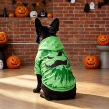 1pc Dog Hoodie, Halloween Devil Smiling Face Letter Print Pet Sweatshirt, Suitable For Small/Medium Dogs, Puppies, Cats, Perfect For Halloween Party, Halloween Costume, Halloween Perfect Gift - Mint Green - View 1