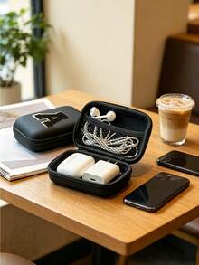 Portable Mini Transparent Zipper Storage Bag, Letter Gold-Trimmed Towel Embroidered Digital Storage Pouch, Black Waterproof Hard Shell Data Cable Earphone Organizer Box, Double-Layer Partition Anti-Pressure Anti-Drop Portable Storage Bag, College Style Customizable Initial; Suitable For All Seasons, Ideal For Students, Office Workers, Travel And Business Trips, Fits Back To School, Commuting, Short Trips, Can Store Charging Cables, Charging Heads, USB Drives, Simple Neutral Portable Digital Storage Bag, Creative Back To School Gift - Multicolor - View 8