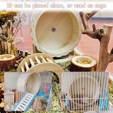Natural Wood Silent Rotating Exercise Wheel, Suitable For Hamsters, Gerbils, Mice, Guinea Pigs And Small Hamsters, With Soft Landing Surface, Rounded Edges And Sturdy Base, Ideal For Small Pets - Multicolor - View 5