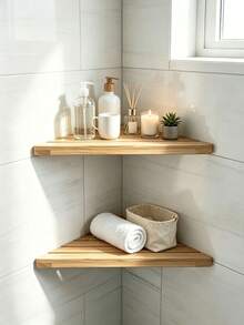 Wooden Triangle Corner Shower Caddy, No Drilling Required, Suitable For Bathroom Tiles - View 6