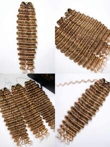 Y WIGS #27/30/613 波西米亞風鉤編真人髮 Miracle Knots 深波浪 55g 18英吋 無結 100% 真人髮接髮輕量可重複使用隱形羽毛鉤編髮,適用於假期、度假、運動、日常 - 彩色 - 查看 4