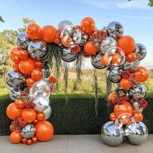Bright Orange Metallic Silver Double Layer Balloon Arch Set 68 Counts Assorted Sizes For Graduation Birthday Halloween Thanksgiving Scene Layout - Multicolor - View 4