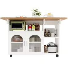 Modern Kitchen Island With Storage And Serving Cart - Natural and White - View 7