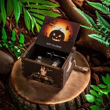 1 hộp nhạc quay tay bằng gỗ họa tiết Halloween, hộp nhạc vẽ trang trí kiểu quầy hàng, quà tặng nhỏ trang trí - Hộp nhạc Halloween - Xem 3