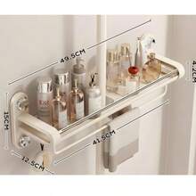 1pc Upgraded Vacuum Suction Cup Shower Caddy Holder, Stainless Steel Waterproof Rust-Proof With Towel Rack, No-Drill Large Capacity Storage Organizer For Shower Gel And Shampoo, Home Bathroom - Multicolor - View 17