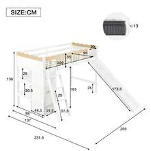 High Kids Bed Frame With Slide And Storage Cabinet - Natural and White - View 5