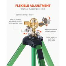 Aspersor de Impacto Sobre Base de Trípode, Aspersores de Trípode de Altura Ajustable con Cabezal de Latón y Conector de 3/4" NH, Aspersor de Riego de Cobertura de Área Grande de 360°, Verde - 3/4" NH - Ver 4