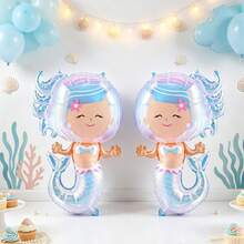 2pcs Colorful Transparent Mermaid Balloons, Mermaid Theme Party, Birthday, Wedding, Anniversary Decoration Balloons - Iridescent Mermaid - View 1