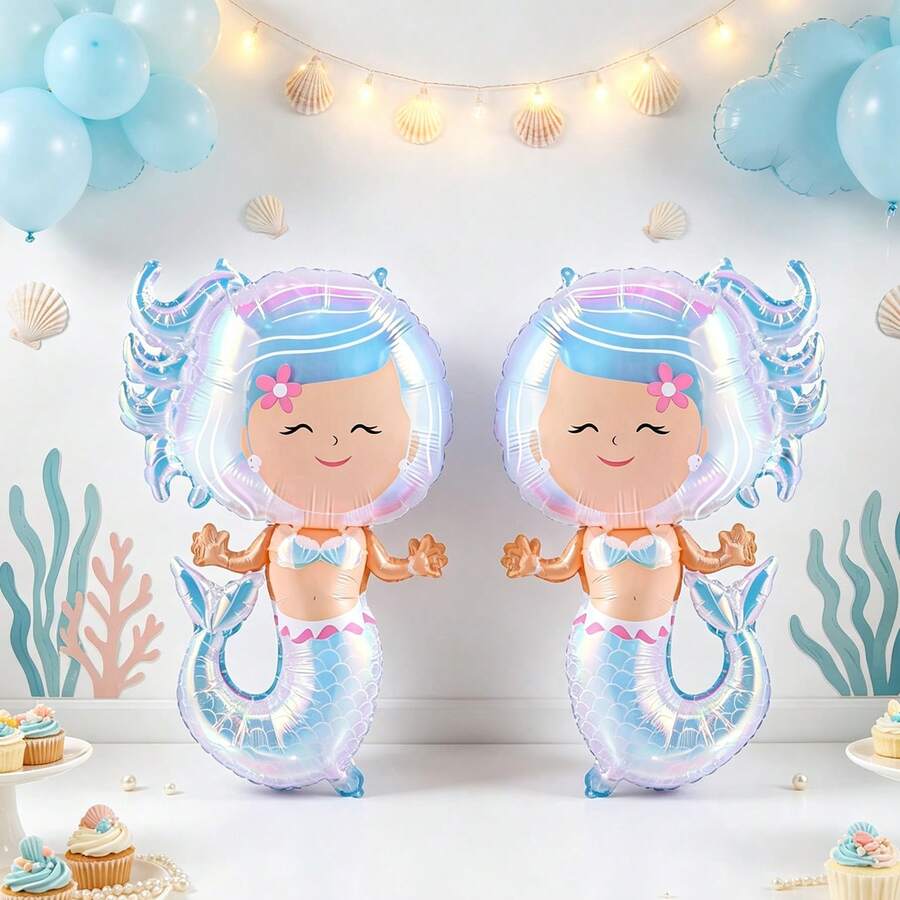 2pcs Colorful Transparent Mermaid Balloons, Mermaid Theme Party, Birthday, Wedding, Anniversary Decoration Balloons - Iridescent Mermaid - View 1