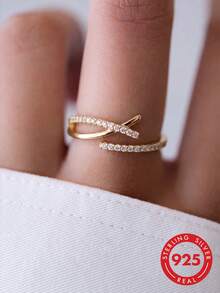 1pc S925 Sterling Silver Cross Wrapped Open Ring For Women, Minimalist Luxury Line Design, Elegant Versatile Commuter Style, Niche Design, Gentle Elegant, Exquisite Index Finger Ring For Daily Wear - Cross - View 1