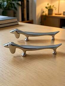 2pcs Set 1pc Dachshund Utensil Holder + 1pc Storage Bag, Alloy Chopstick/Fork Rest, Home Kitchen Dining Table Decor - View 2