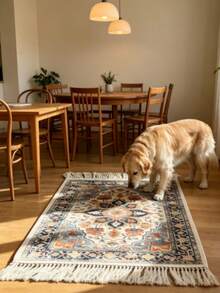 1pc Vintage White Tassel Rug, Decorative Carpet, Bedroom Decor, Small Rug, Carpet, Home Decor, Living Room Carpet, Living Room Small Rug, Bedroom Rug, Living Room Home Decor, Outdoor Rug, Washable Rug - Multicolor - View 2