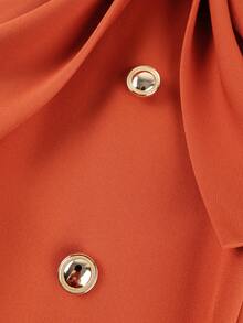 Plus Size Orange Bow Front Midi Dress Women Puff Short Sleeves Button Decoration A Line Elegant Vintage Church Vacation Summer Wedding Guest Dresses - Red - View 6