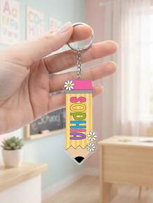 1pc Custom Name Daisy Pencil Shaped Keychain,Personalized Floral Acrylic Backpack Bag Charm,Back To School,Teacher Appreciation Gift,Teacher's Day Gift,First Day Of School - Multicolor - View 5