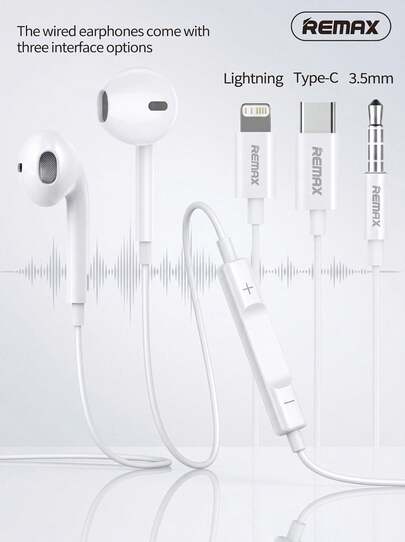 REMAX Type-C/3.5mm/Lightning In-Ear Headphones | Noise-Isolating, Stereo, Volume Control, Compatible With Apple And Android Phones/Tablets, Wired Headphones For Mobile And PC, Digital Decoding Headphones