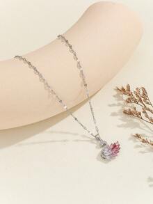 1pc Exquisite Luxury Zirconia Colorful Swan Pendant Silver Women's Necklace Suitable For Daily Wear, Dating, Party. - Silver - View 6