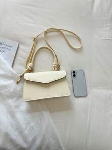 1 pieza Bolso de mano cuadrado pequeño de color blanco sólido de PU para mujeres - Blanco - Ver 3