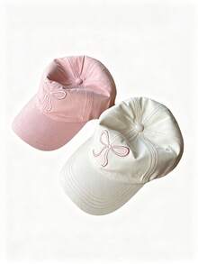 Back To School Season Bow Baseball Cap, Unisex Solid Color Trucker Hat, Embroidered Bow Casual Sun Hat, Y2K Versatile Hat, Suitable For Spring/Summer Outdoor Sports, Beach, Travel, Sun Protection, Christmas Gift And Daily Wear - Pink - View 3