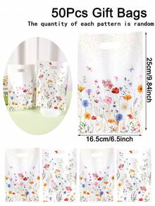 10/20/50入 春季花卉主題塑膠禮品袋 16.5*25cm 蝴蝶圖案手提袋，適用於母親節、婚禮、生日、烘焙用品、春夏派對裝飾等多種場合 - 彩色 - 查看 10