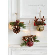 Decorazione natalizia per la casa, atmosfera natalizia essenziale, ornamento sospeso con corna di cervo, campanello, pigna e bacche, pendente decorativo natalizio - Multicolore - Visualizzare 5