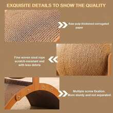 Arch Bridge Wooden Cat Scratching Board, Stable Non-Slip Base, Curved Cat Scratching Pad, Interactive Indoor Cat Toy, Suitable For Kittens And Adult Cats, Sisal Ball Scratching Board, Pet Claw Care Furniture - one-size - View 5