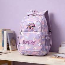 Miniso Pink Letter Figure Star Disco Ball Print Gradient Purple Pink Cherry Blossom Chevron Quilt Large Capacity Student Backpack Multi Compartment School Tr - Purple - View 3