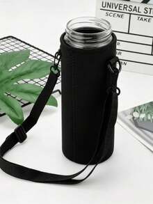 Durable Insulated Water Bottle Sleeve, Portable Water Bottle Bag With Adjustable Shoulder Strap, Travel Water Bottle Protective Cover - Black - View 4