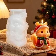 Christmas Red Hat Squirrel Scented Candle Silicone Mold, Reusable, Easy To Demold, Suitable For Handmade Scented Candles, Christmas Holiday Atmosphere Decoration, Handmade Enthusiasts Holiday Creative Handmade Gifts, DIY Creative Gift Making Tools/Home Decor Holiday Soft Furnishing Desktop Display - A - View 7